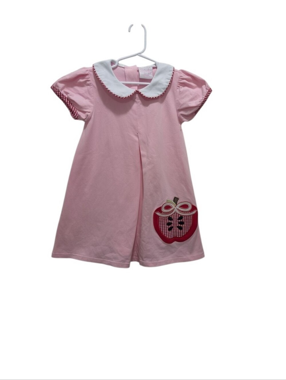 Stitchy Fish Girls 4T Pink Apple Applique Dress Peter Pan Collar Cotton Dress
